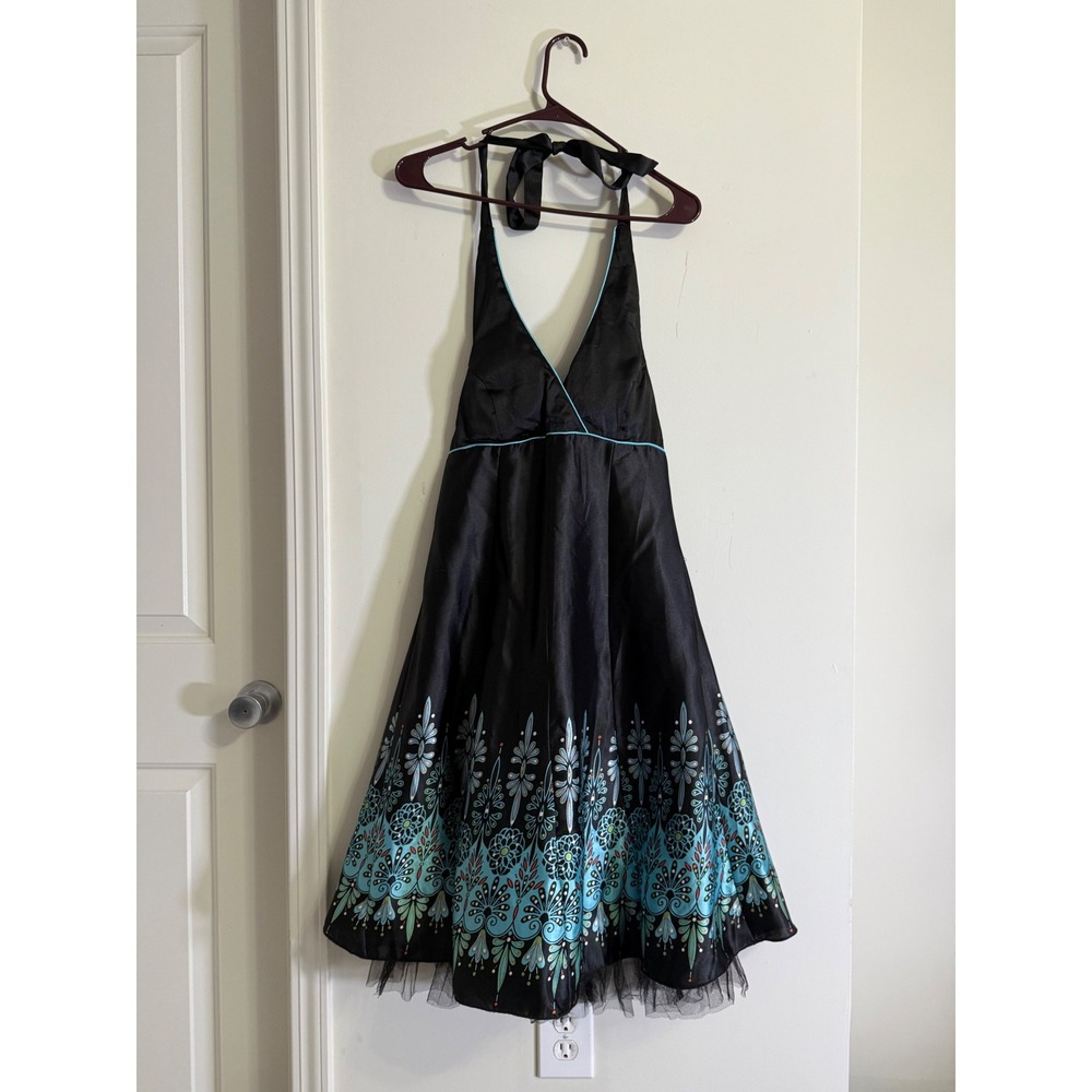 Womens Y2k Silk Black Halter Dress S Boho Grunge Cyber Goth Whimsigoth Party S